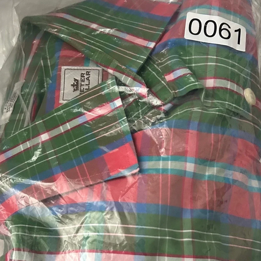 Peter Millar Men's Large 100% Cotton Plaid Button Down Shirt Weekender Sz.‎ L